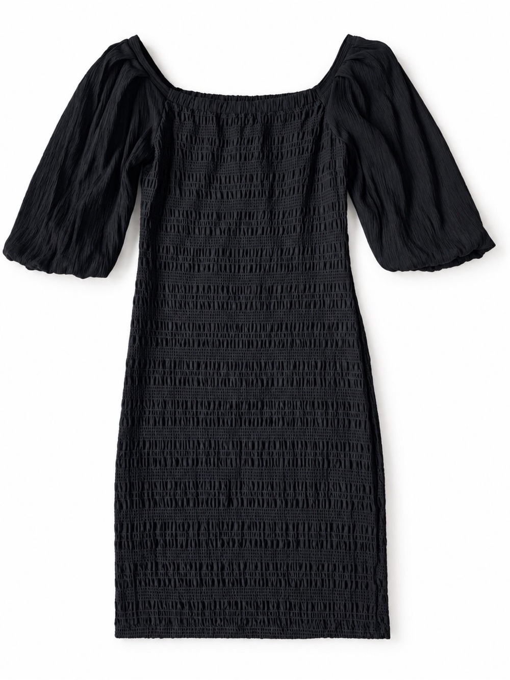 Culture Woman Black Smocked Bodycon Puff Sleeve Midi Dress SMALL Romantic Party